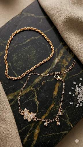 2-in-1 Frauen Armband-Set „Kordelkette & Schmetterling“ – Gelbbrillant