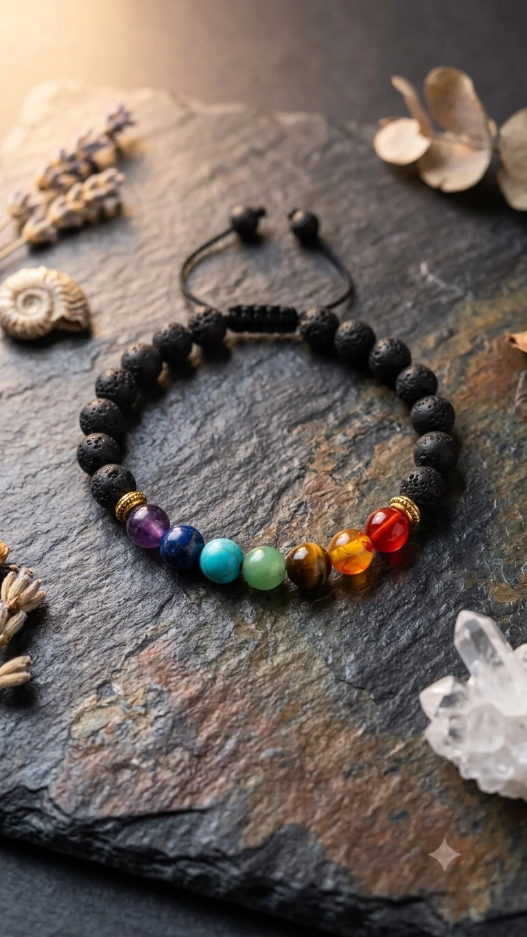 7 Chakren Lavastein Perlenarmband – Verstellbares Energie-Naturstein-Design für Männer