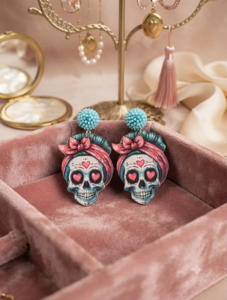 Acryl-Ohrringe „Rockabilly Skull“ für Frauen