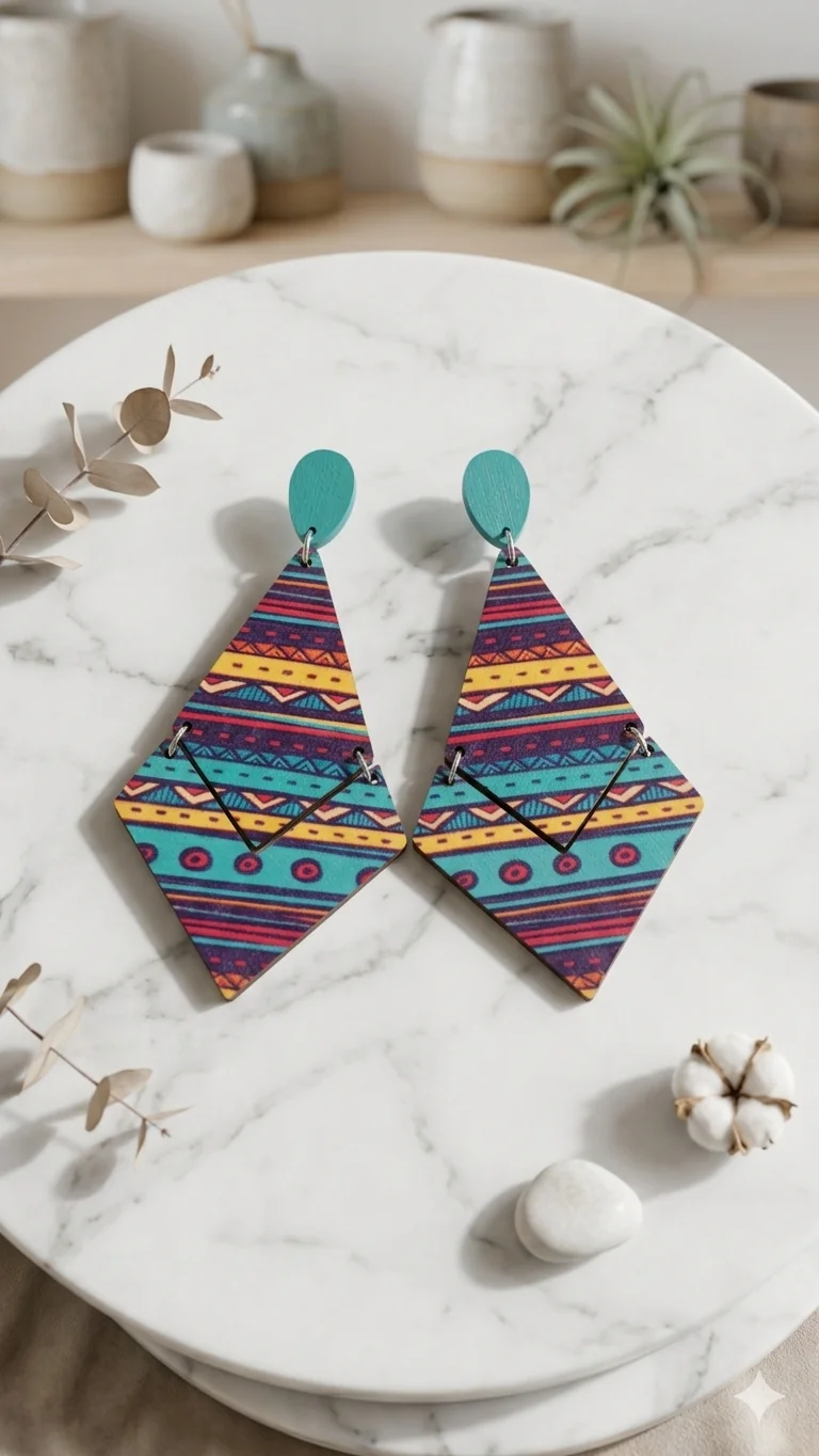 „Aztec Diamond“ – Farbenfroher Ethno-Schmuck aus Holz  (Für Frauen)