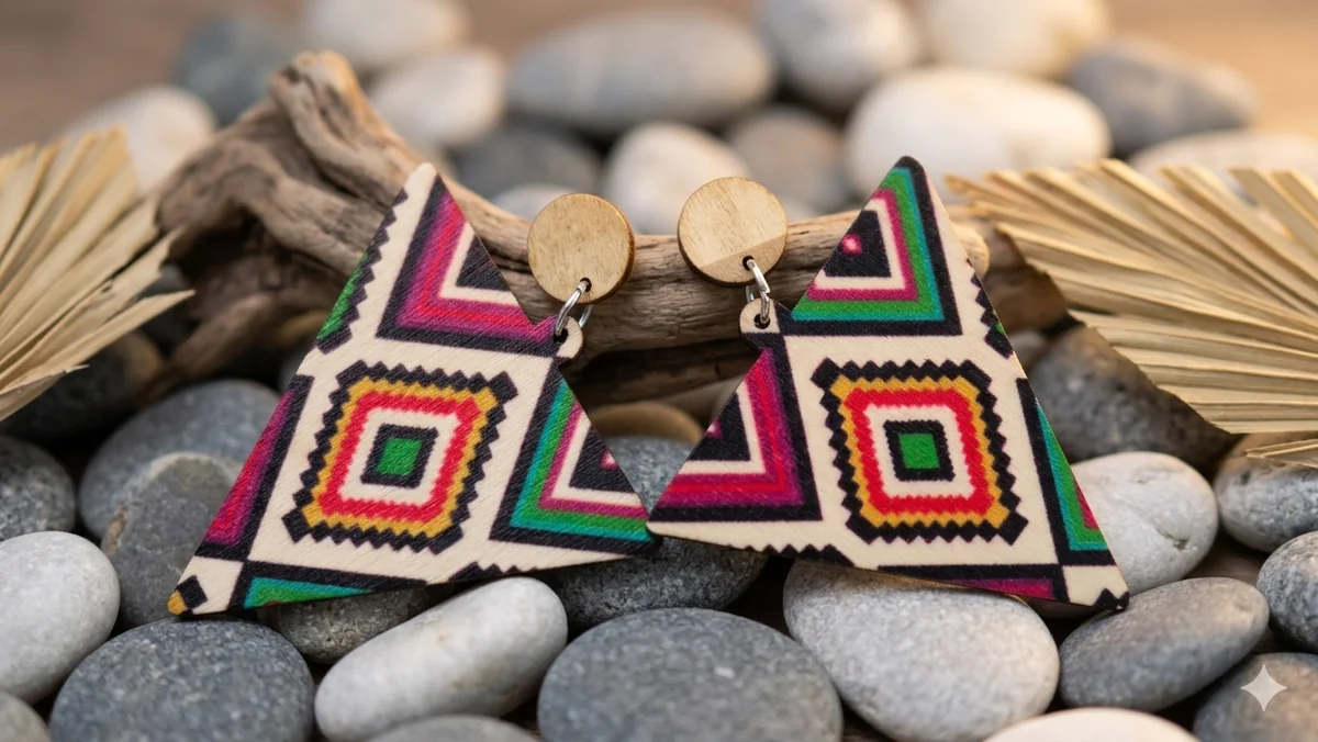 „Aztec Triangle“ – Geometrischer Ethno-Schmuck aus Holz  (Für Frauen)