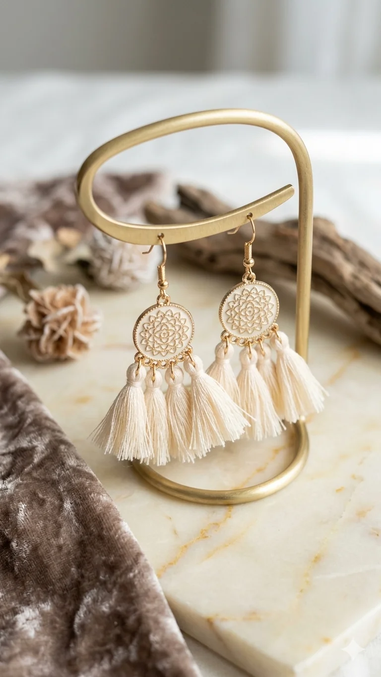 Boho-Ohrringe mit Mandala und Quasten (5 cm)