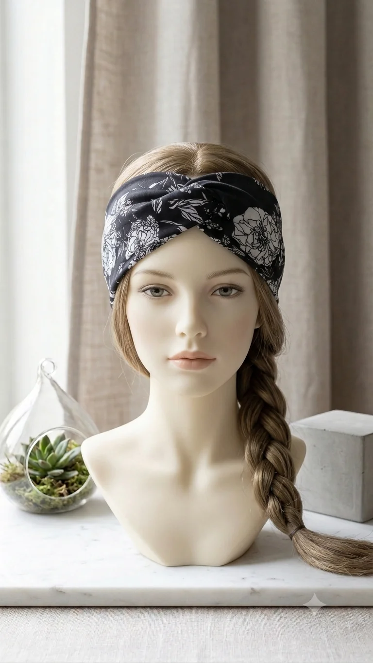 Breites Boho-Haarband in Schwarz-Weiß (One Size) für Frauen