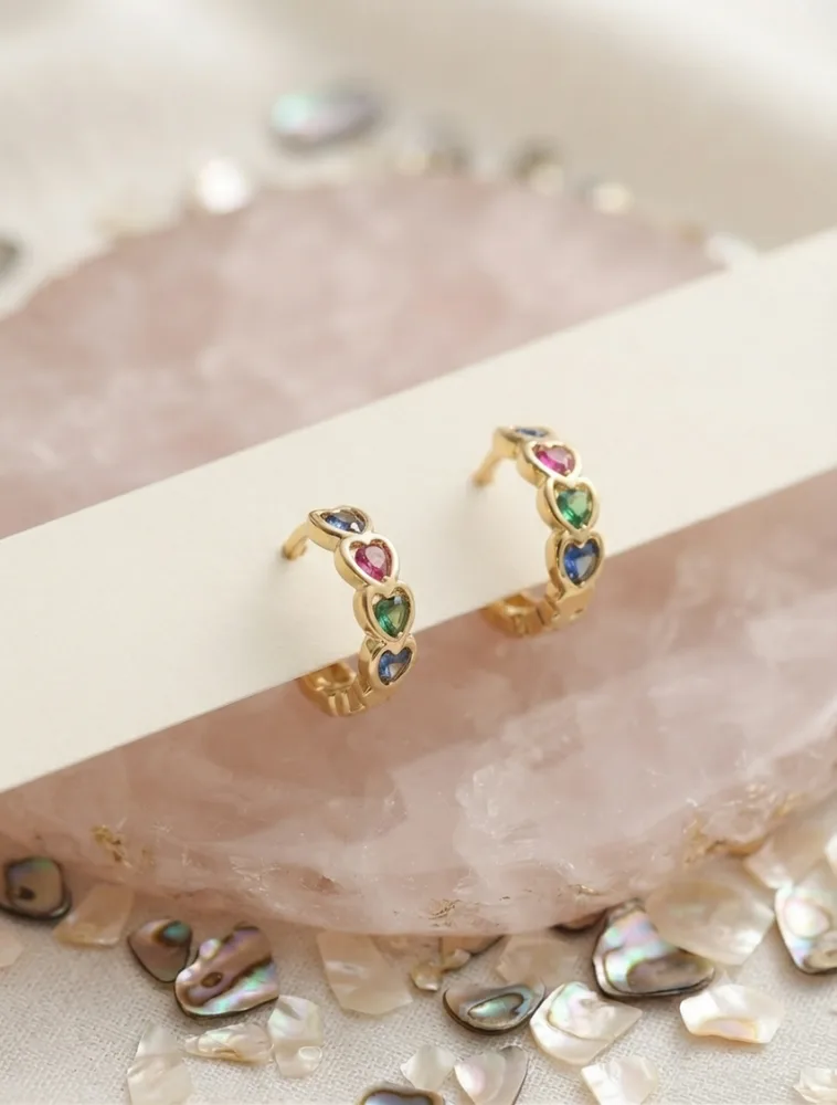 Bunte Herz Creolen Gold-Look