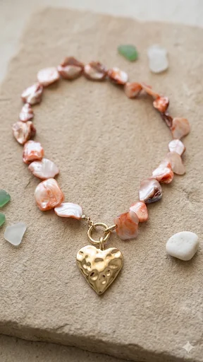 Damen-Halskette „Mural Heart“ – Elegantes Schmuckstück mit schimmernden Perlen und Herzanhänger  (Für Frauen)