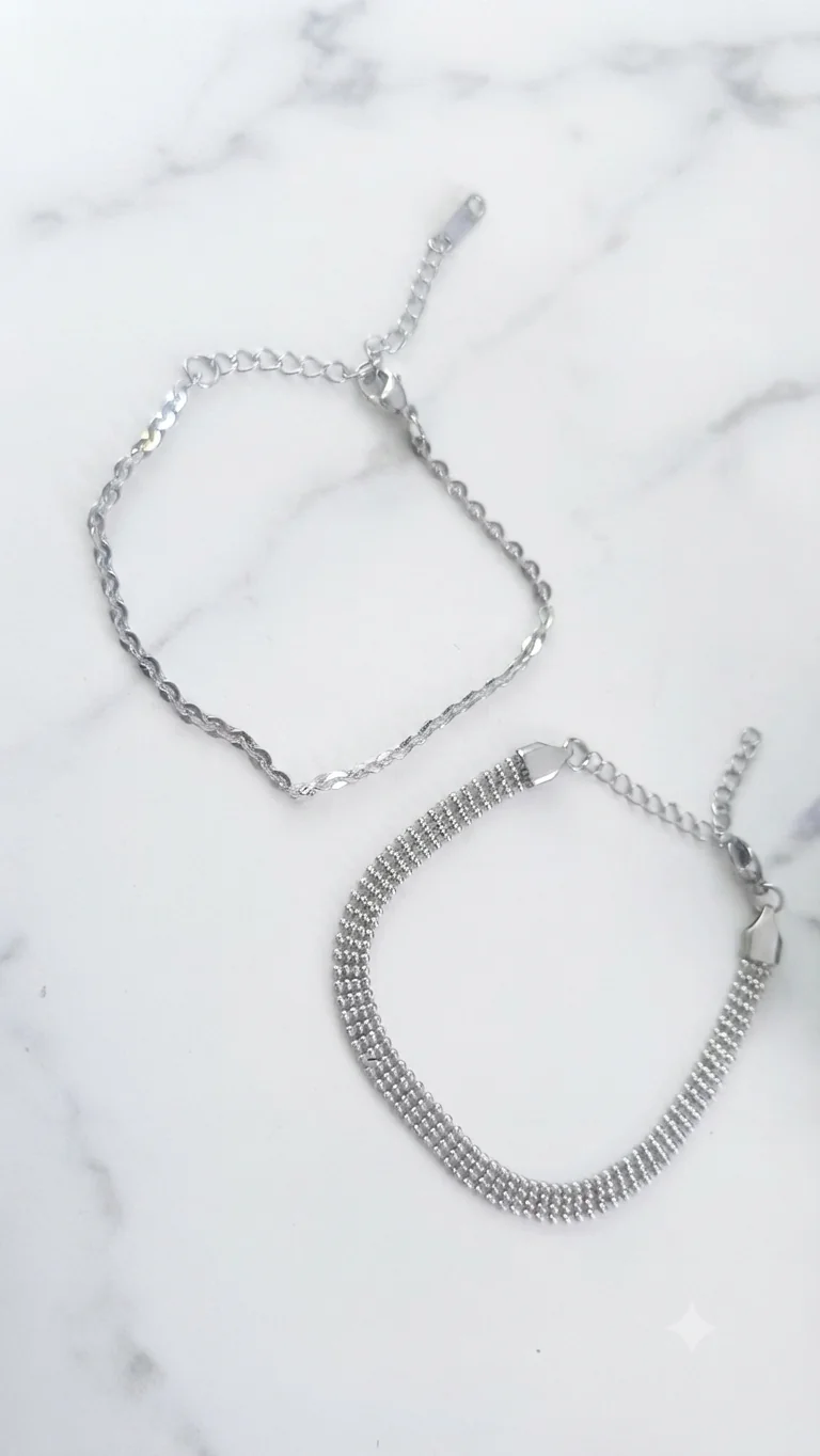 Edelstahl-Armband Set „Silberne Struktur“ 22 cm für Frauen