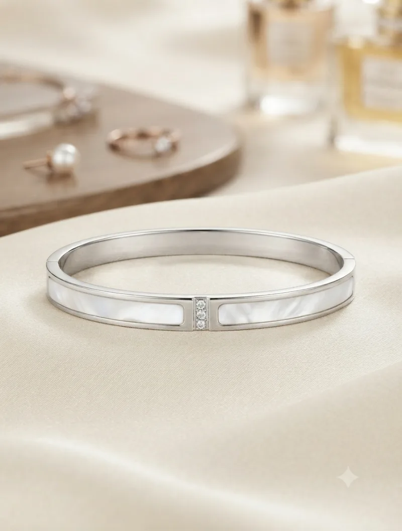 Edelstahl Armreif mit edler Perlmutt-Optik
