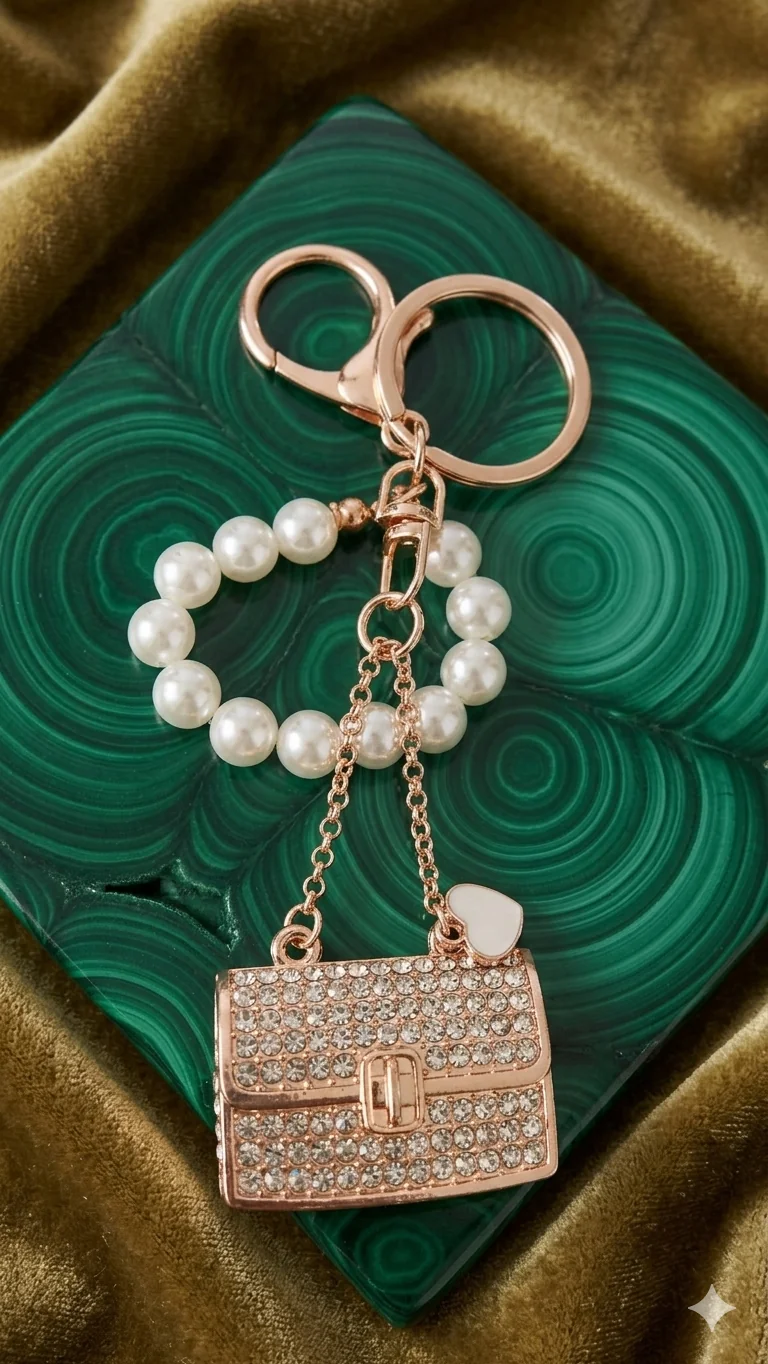 Edler Handtaschen-Schlüsselanhänger mit Perlen und Strass für Frauen