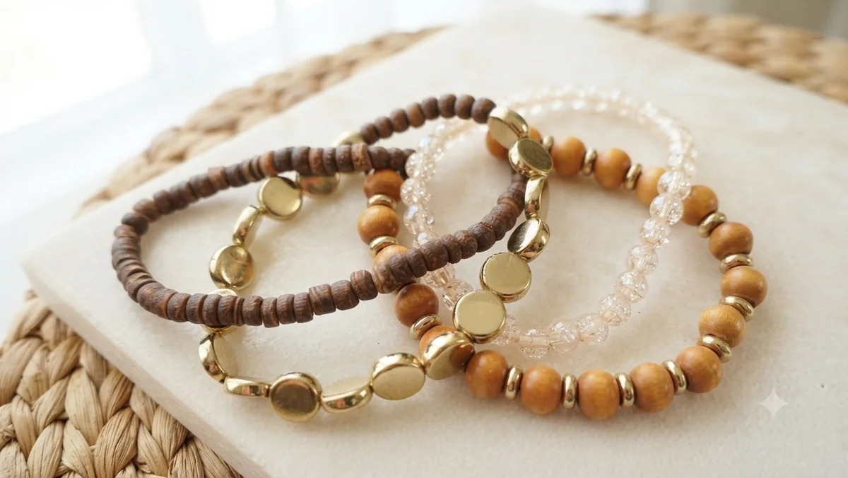 Elastisches Armband-Set aus Naturmaterialien für Frauen