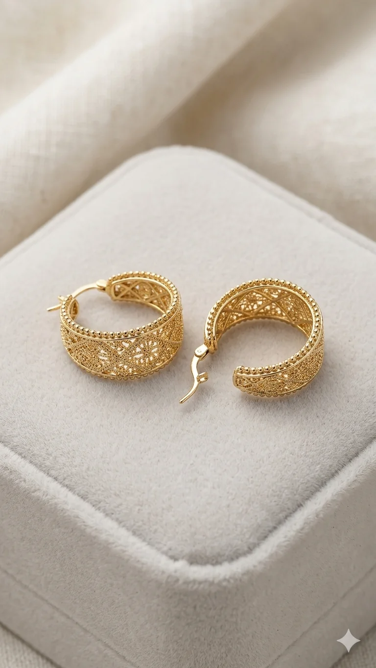 Elegante Breitcreolen im Filigran- & Orient-Design – Stilvoller Modeschmuck in Gold-Optik (3 cm) (Für Frauen)