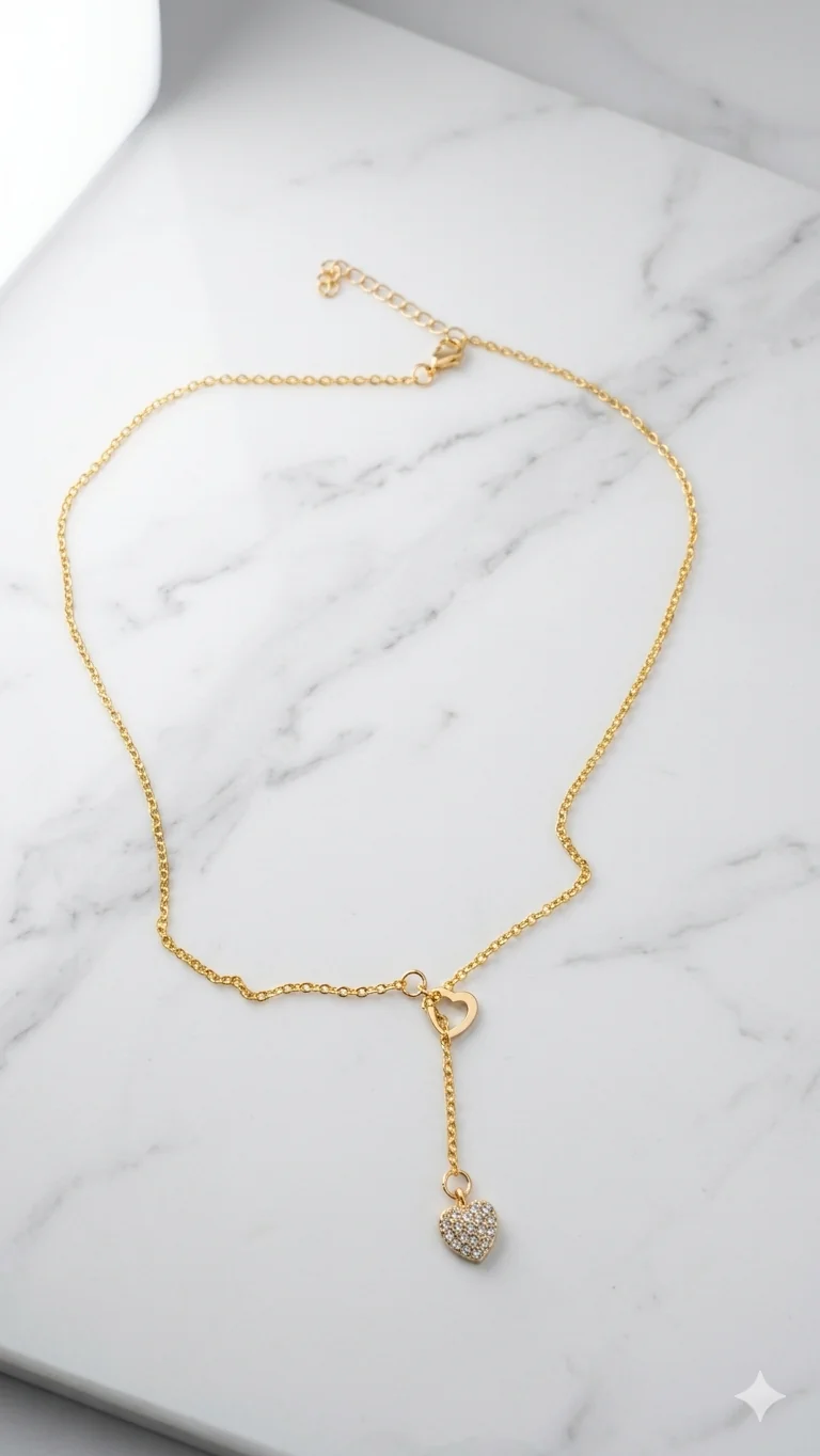 Elegante Herz-Y-Kette mit Kristallen in Gold-Optik – Stylischer Modeschmuck  (Für Frauen)