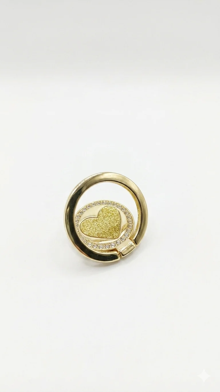 Eleganter Handy-Ring mit Glitzer-Herz & Kristallen in Gold-Optik – Stylischer Smartphone-Halter  (Für Frauen)