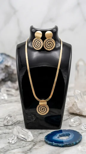 Elegantes Schmuckset in Gold-Optik mit spiralförmigen Ornamenten für Frauen