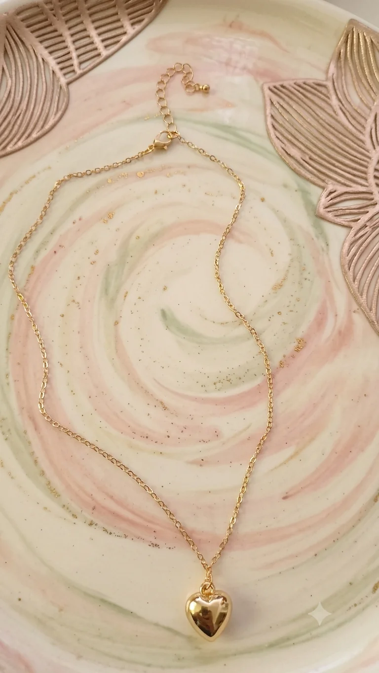 Filigrane Herz-Halskette (49 cm) – Elegante Gliederkette mit 3D-Herzanhänger in Gold für Frauen