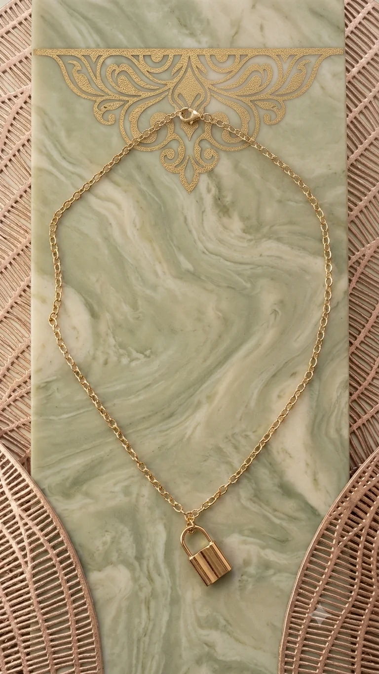 Filigrane Schloss-Halskette (58 cm) – Elegante Gliederkette mit Vorhängeschloss-Anhänger in Gold für Frauen