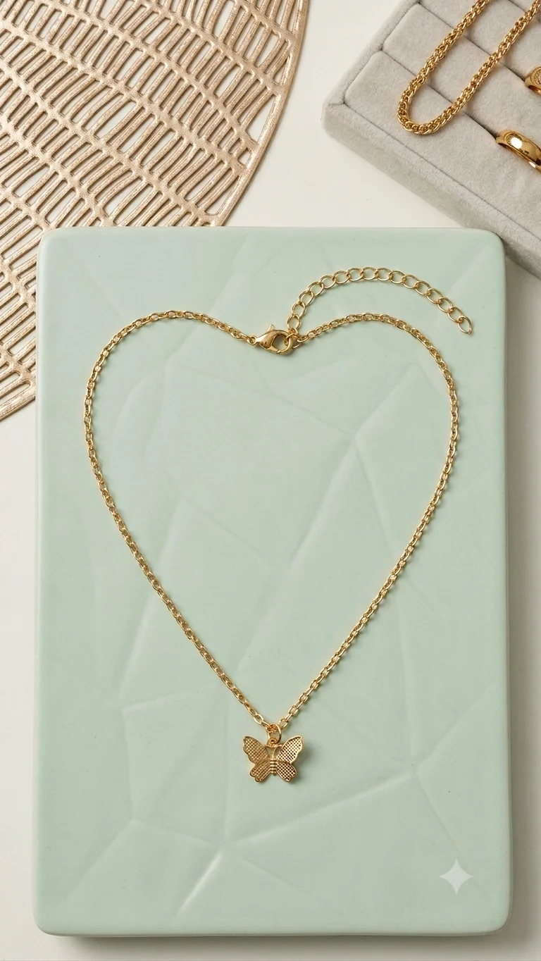 Filigrane Schmetterlings-Halskette (46,5 cm) – Verspielte Gliederkette in Gold für Frauen