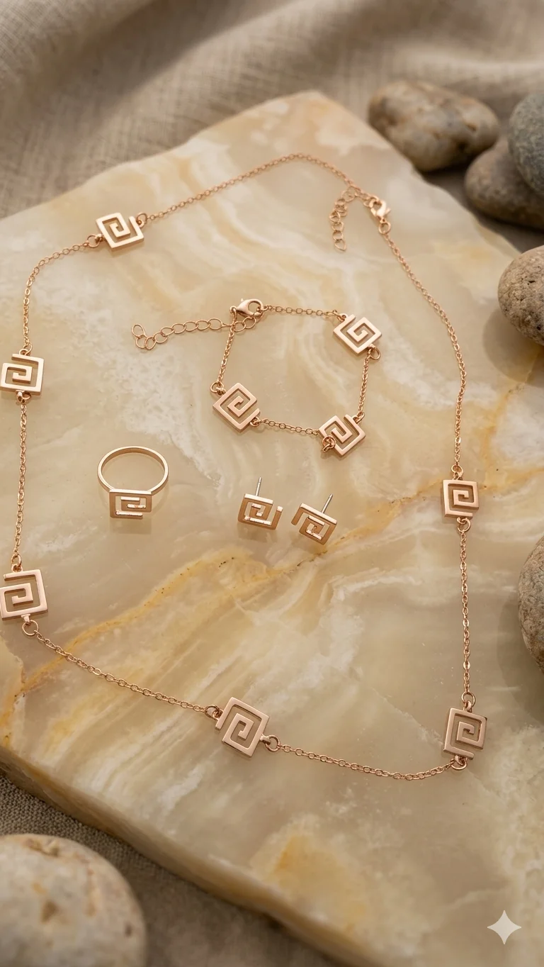 Filigranes Mäander-Schmuckset in edler Gold-Optik für Frauen