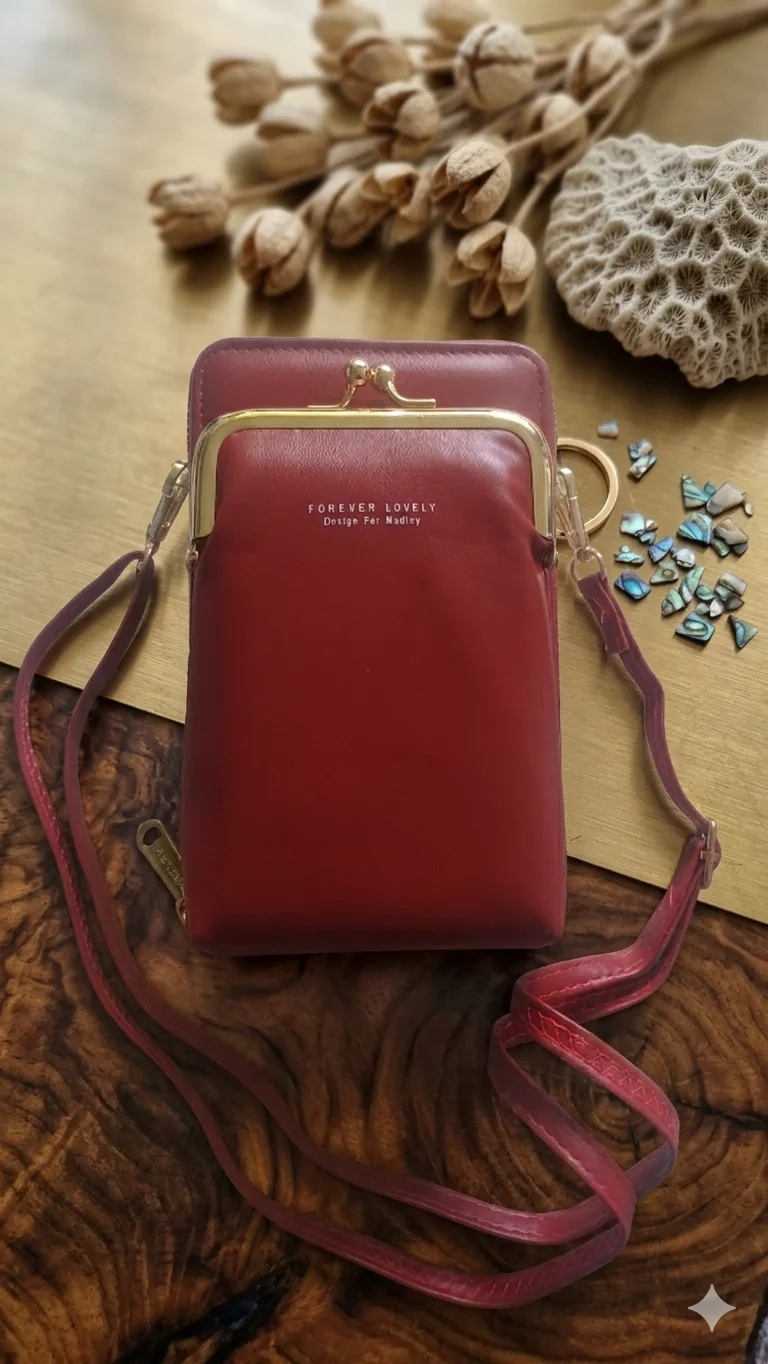 Frauen Crossbody-Tasche & Handytasche „Forever Lovely“ – Bordeauxrot