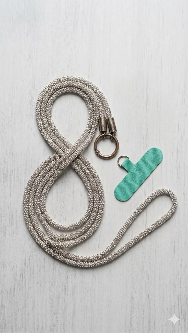 Funkelnde Handykette mit Strass-Grip in Silber-Optik – Stylisches Phone-Strap-Set  (Für Frauen)