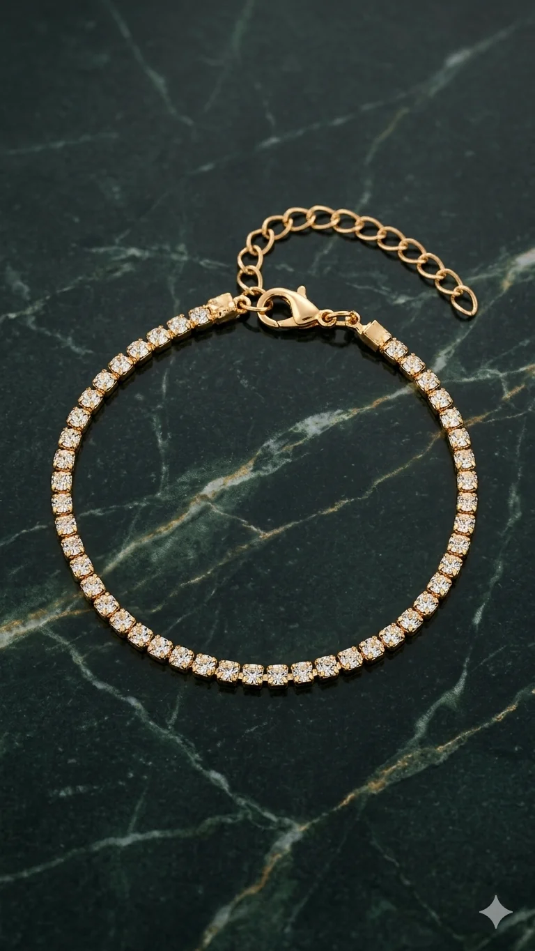 Funkelndes Strass-Tennis-Fußkettchen (ca. 28 cm) – Elegante Kristall-Fusskette in Gold für Frauen