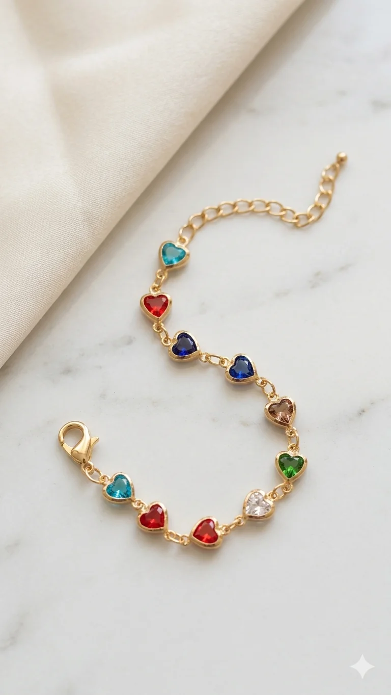 🌈 Fußkette „Rainbow Hearts“ mit bunten Kristall-Herzen  (Für Frauen)