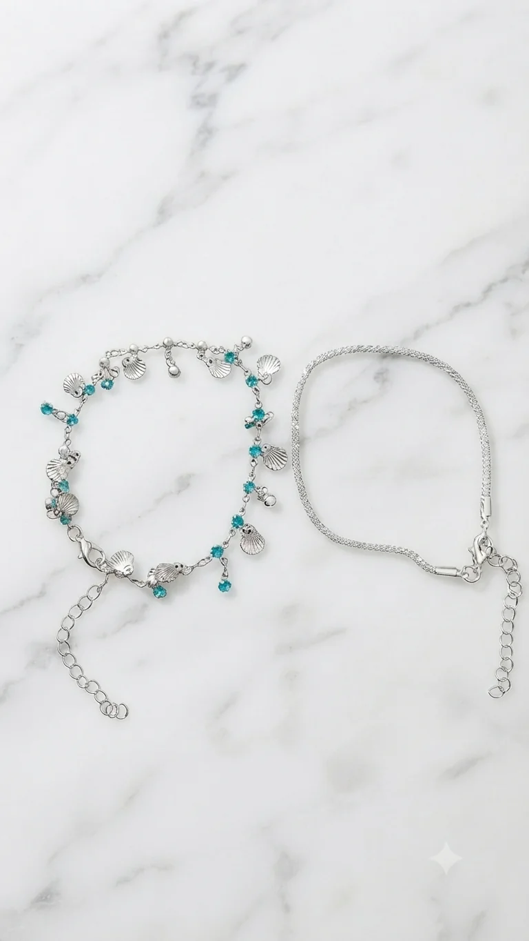 Fußketten-Set „Meeresbrise“ mit Muscheln & Kristallen für Frauen