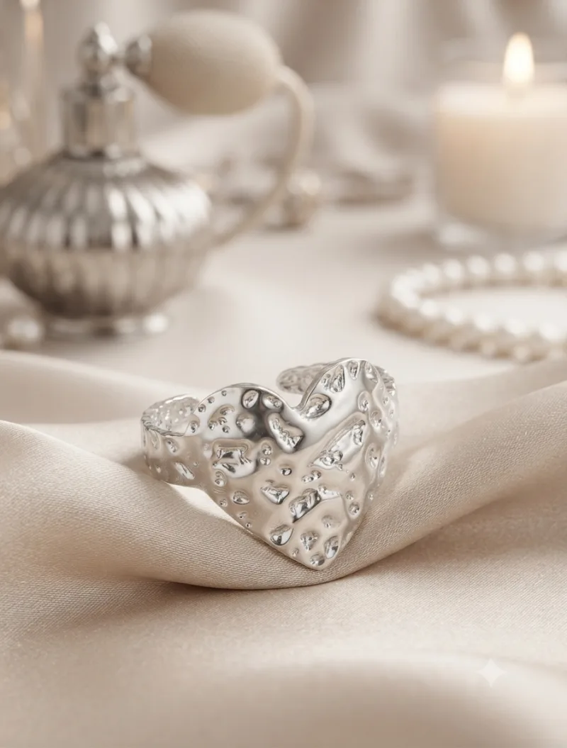 Gehämmerter Herz Ring Silber-Look – 20 mm