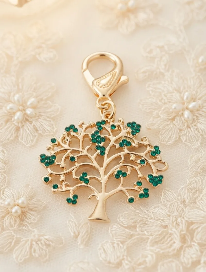 Grüner Lebensbaum Taschenanhänger Gold-Look
