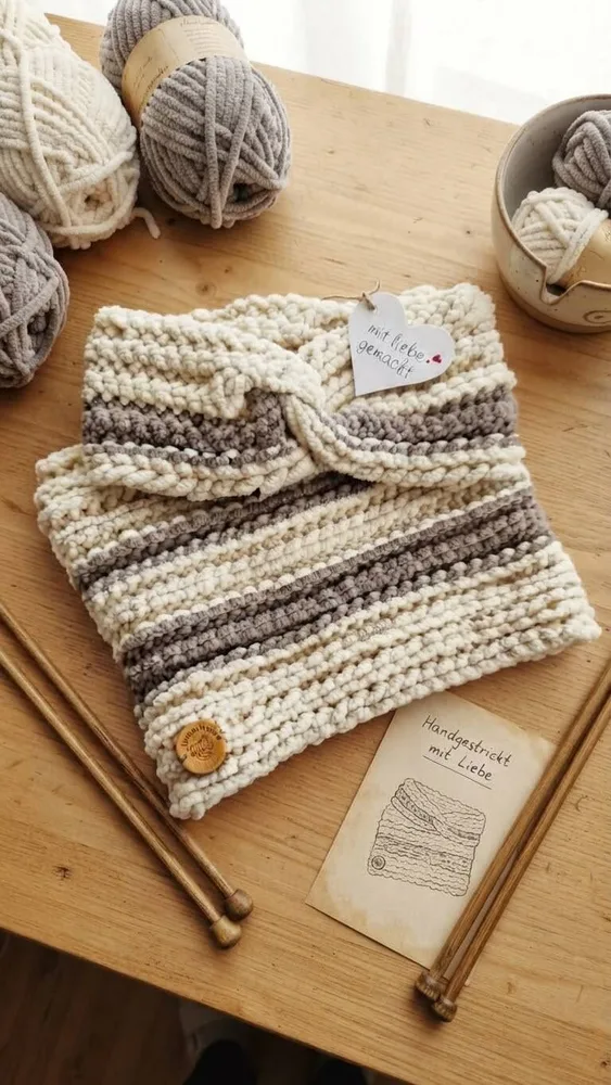 Handgehäkeltes Chenille-Set „Latte Macchiato“ – Stirnband & Loop-Schal