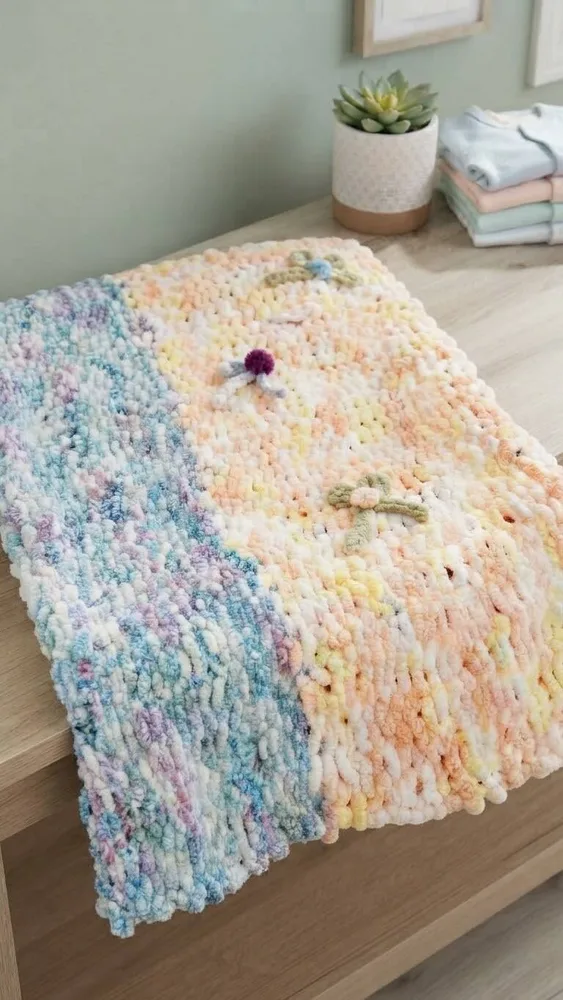 Handgemachte XXL Chenille-Babydecke „Butterfly Dream“ – In edler Finger-Knitting-Methode