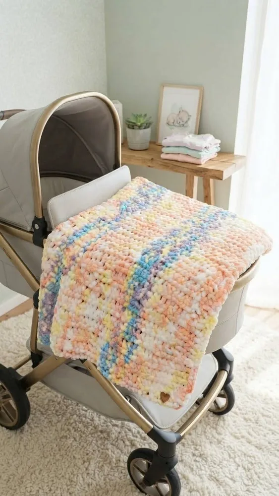 Handgemachter XXL Chenille-Babydecke „Pastel Joy“ – In edler Finger-Knitting-Methode