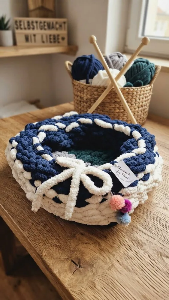Handgemachtes XXL Tierkörbchen „Cozy Loop“ – 55 cm aus edler „Scandi Soft“-Wolle