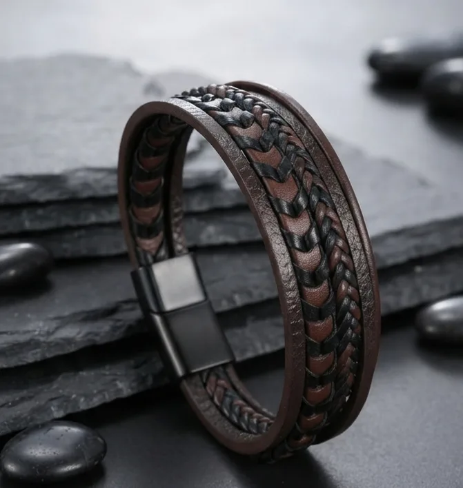 Herren Lederarmband in Natur-Brauntönen (Mehrlagig)