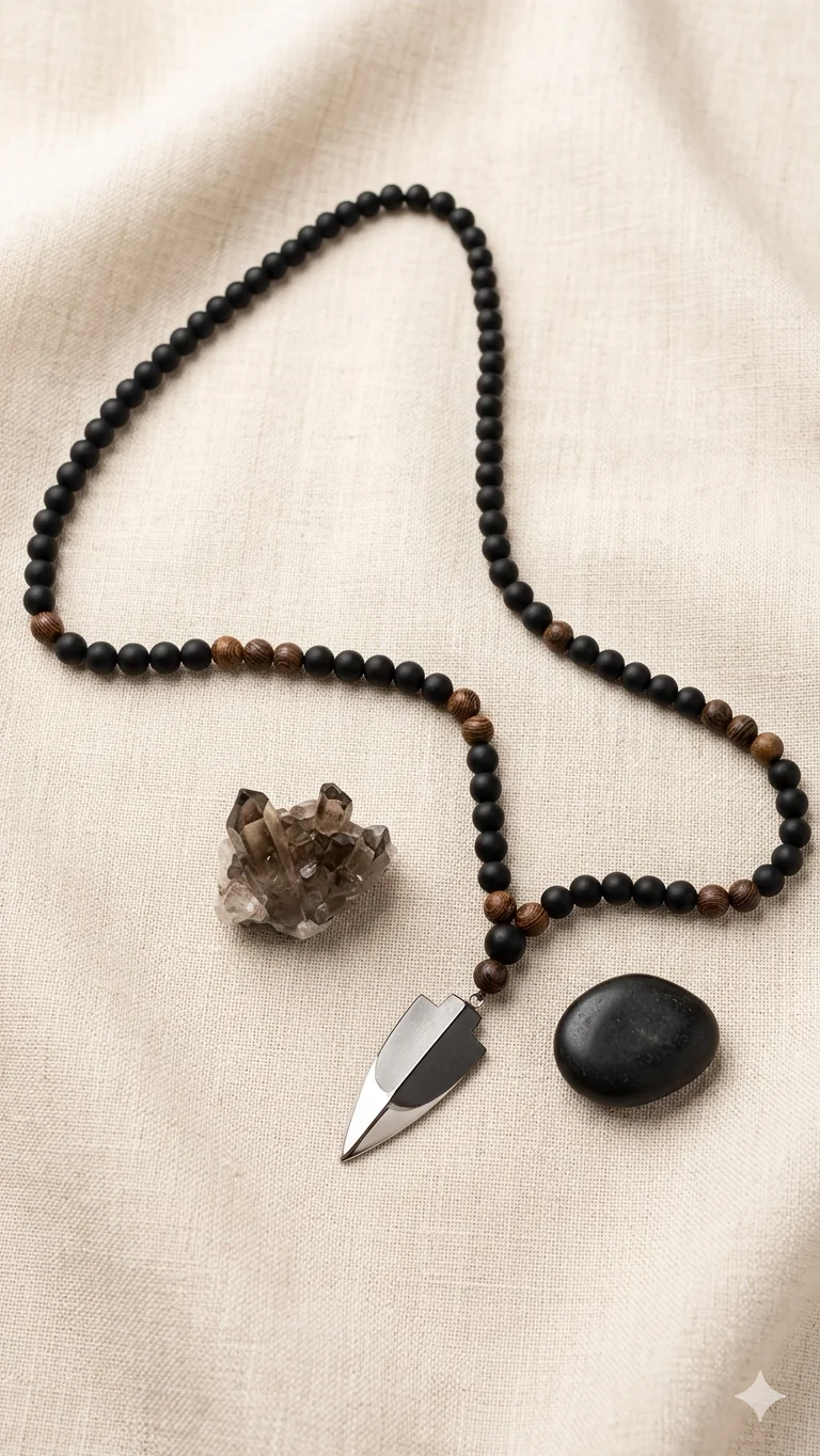 Herren-Perlenkette „Shadow Arrow“ – Markanter Ethno-Schmuck mit Pfeilspitzen-Anhänger