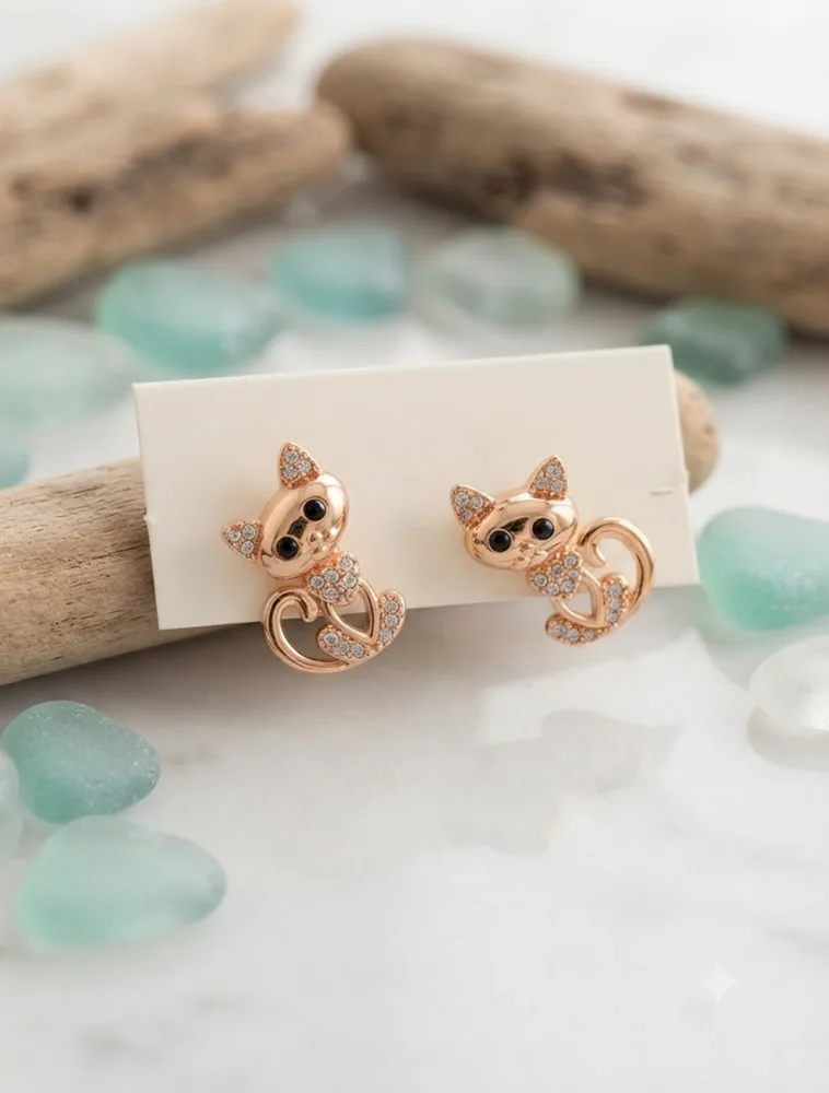 Katzen Ohrstecker Roségold-Look