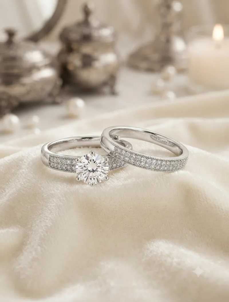 Klassisches Diamant-Look Ring-Set Silber-Look – 18 mm
