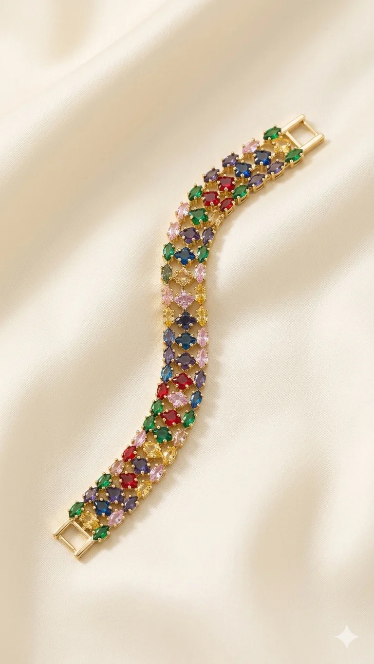 Kristall-Armband „Rainbow Symphony“ – Farbenfroher Luxus im Statement-Look  (Für Frauen)