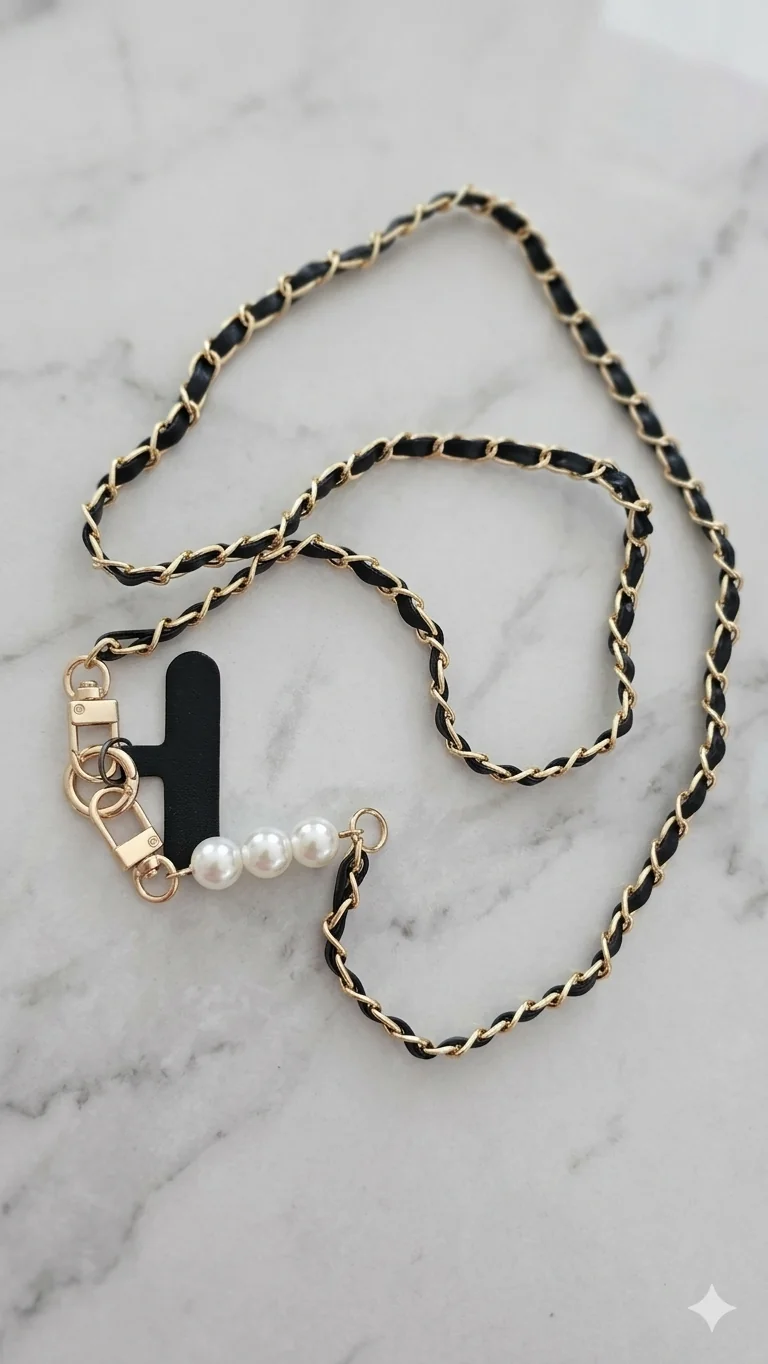 Luxuriöse Crossbody-Handykette mit Perlen-Akzent – Stylisches Phone-Strap-Set im Flecht-Look  (Für Frauen)