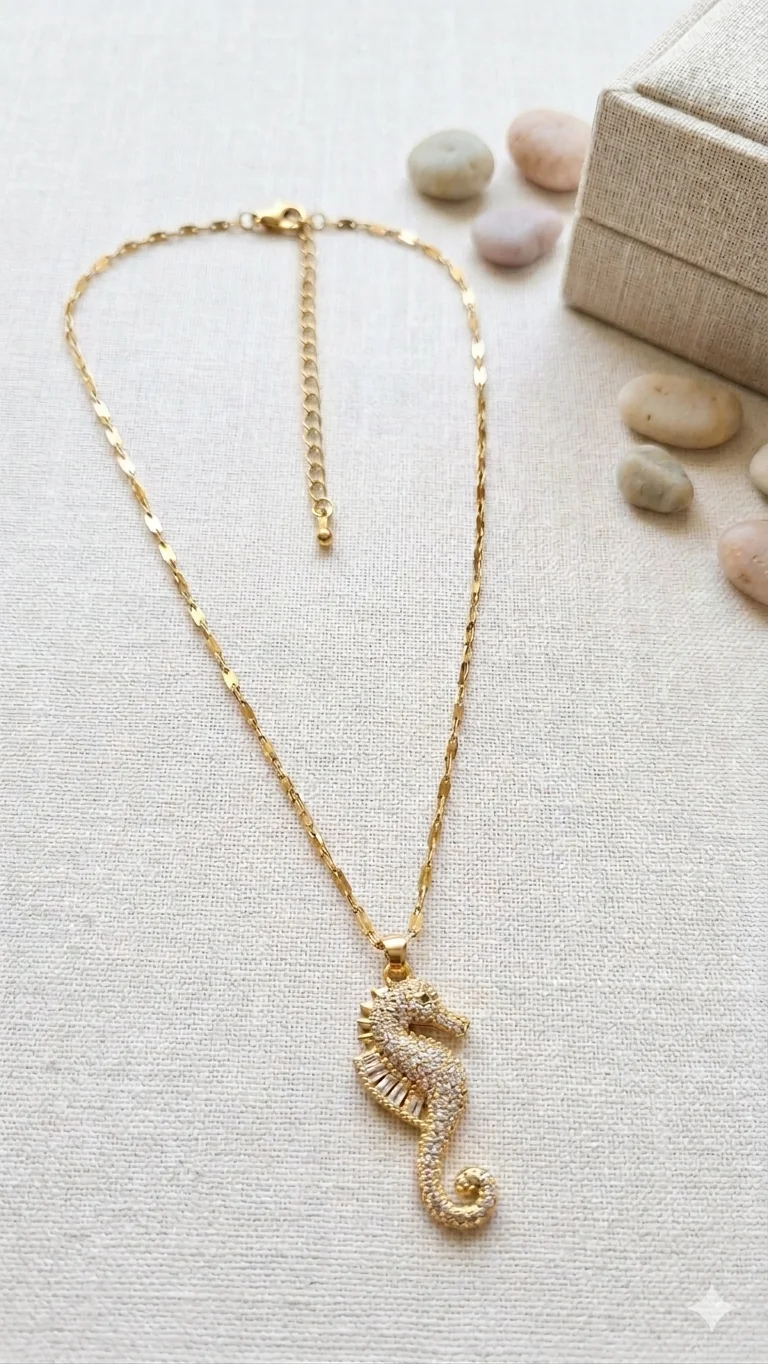 Maritimes Seepferdchen-Halskette in Gold-Optik – Stylischer Modeschmuck  (Für Frauen)