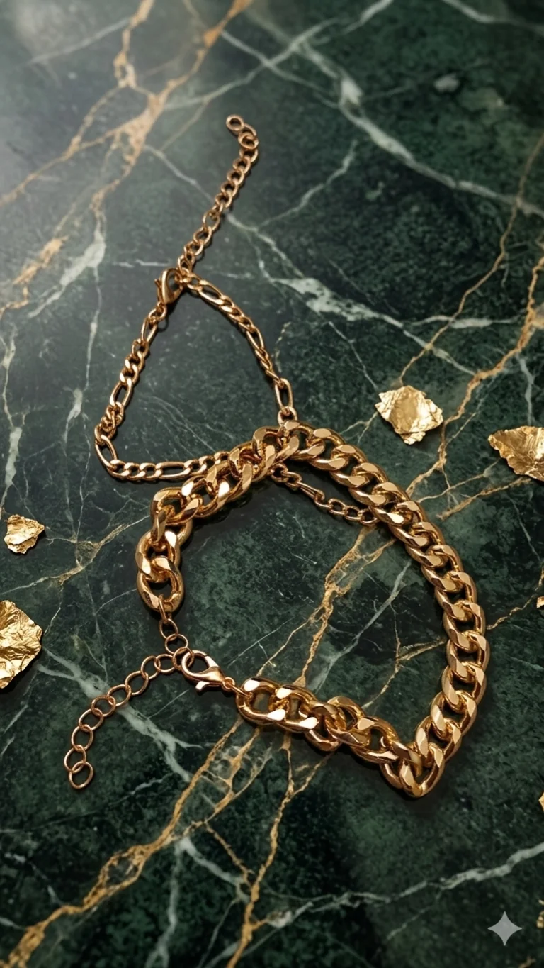 Markantes Frauen Armband Set „Grobe Gliederkette“ – Gelbbrillant