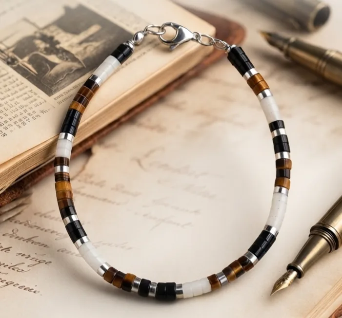 Marmor & Tigerauge Perlenarmband (Unisex)