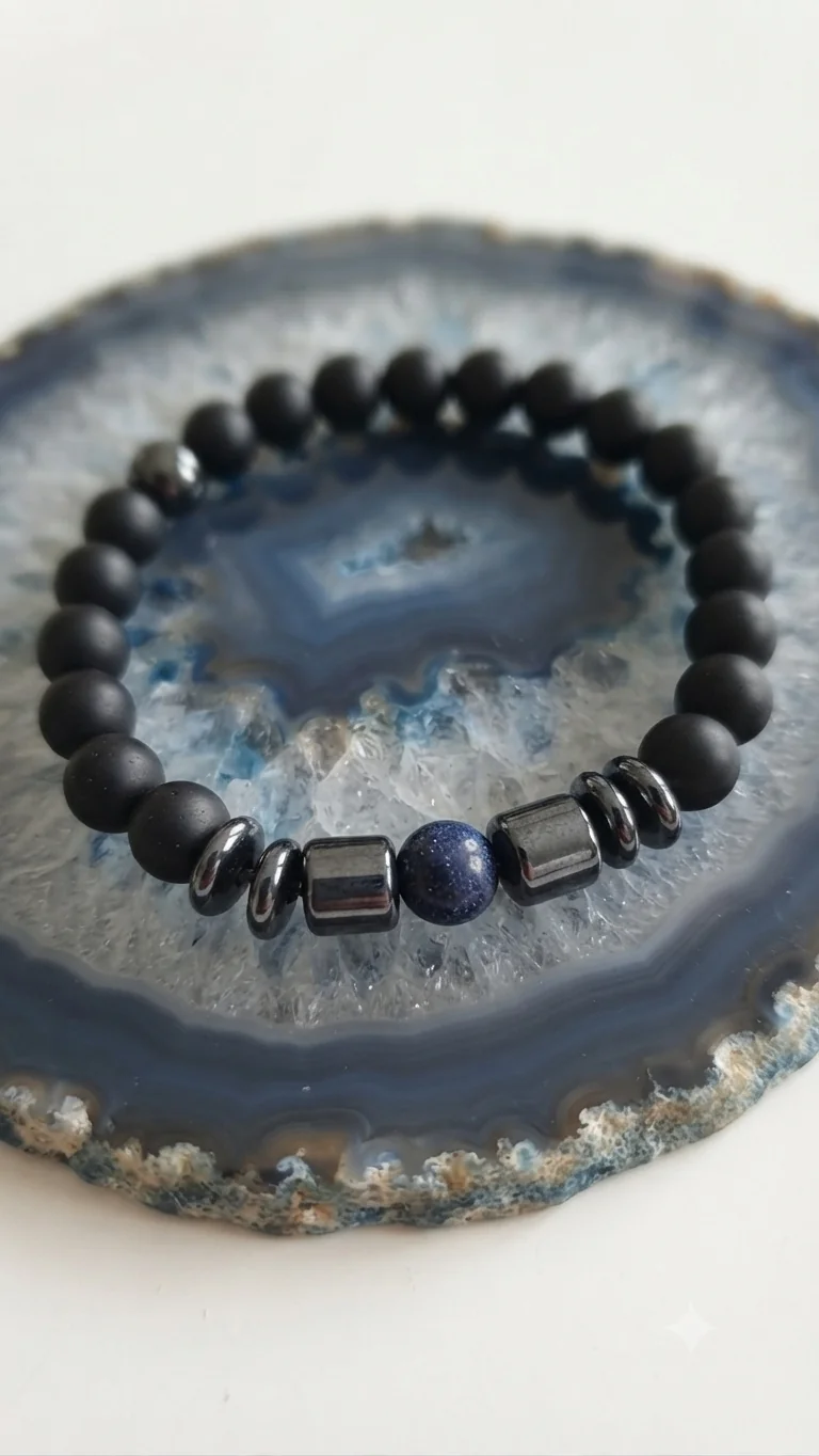 Maskulines Onyx- und Hämatit-Perlenarmband (6 mm) für Männer