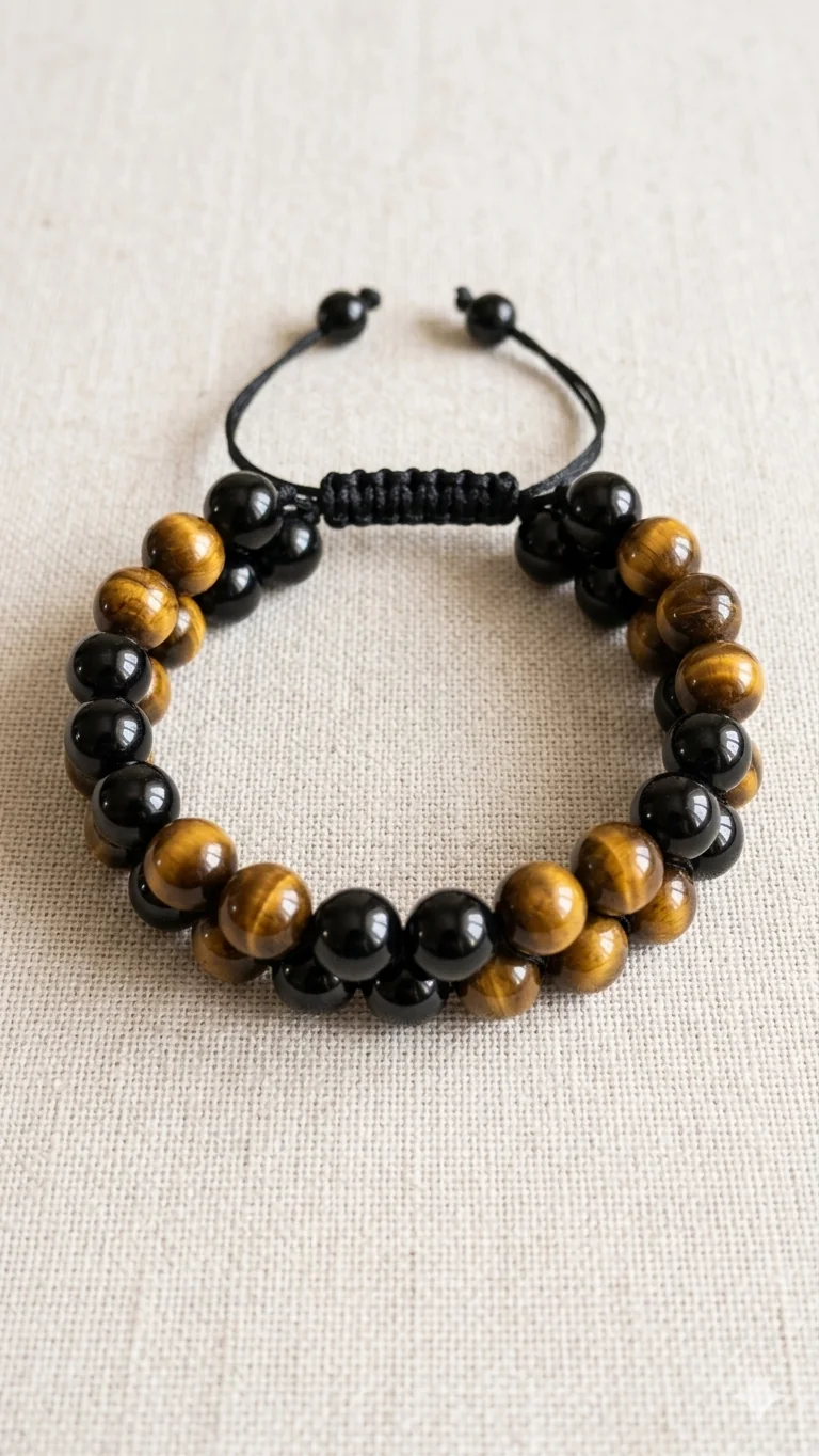 Maskulines Zweireihiges Makramee-Armband – Herren-Schmuck im Onyx- & Tigerauge-Look