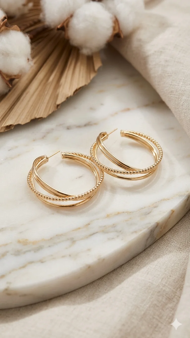 Mehrreihige Creolen in Silber-Optik (4 cm)(für Frauen)