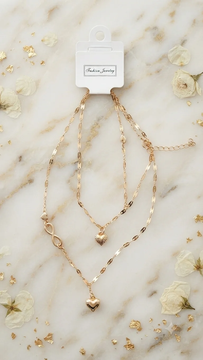 Mehrreihige Layering-Halskette mit Herz- und Unendlichkeits-Anhänger – Zweireihige Gliederkette für Frauen