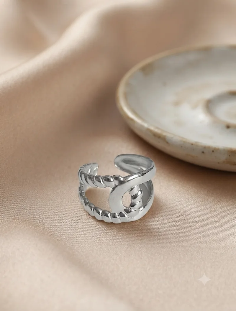 Mehrreihiger Kordel Ring Silber-Look – 17 mm