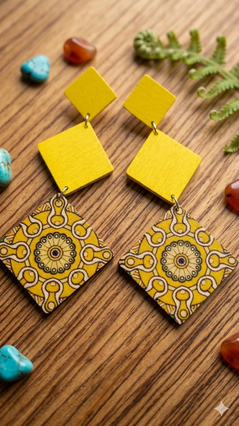 Ohrringe mit Mandala-Muster, geometrische Hängeohrringe mit Stecker, 11 cm (für Frauen)