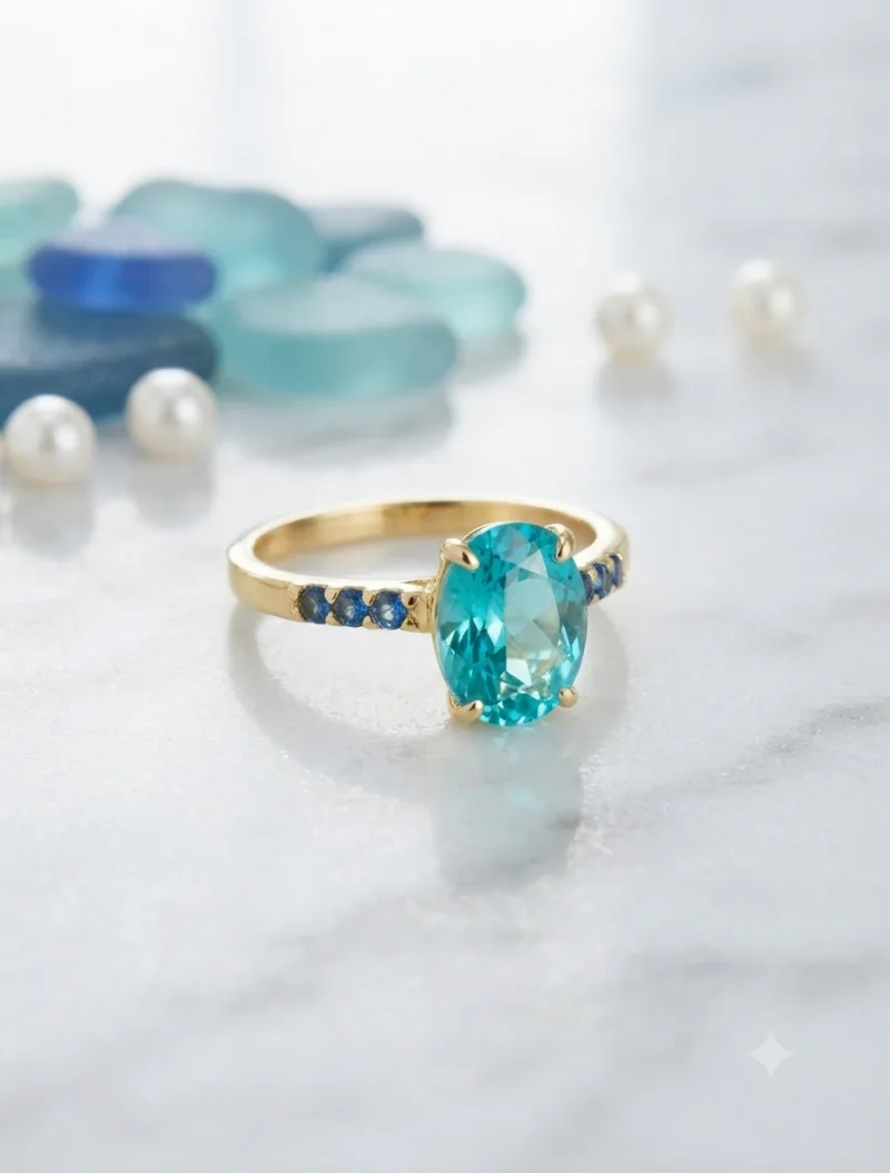 Ozean-Blauer Kristall Ring Gold-Look – 20 mm