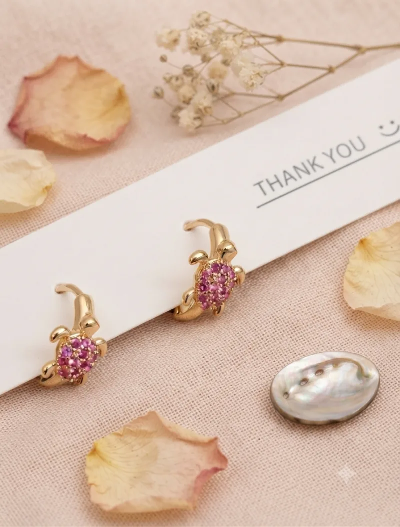 Pinke Schildkröten Creolen Gold-Look