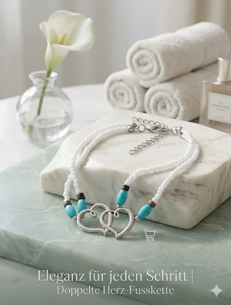 Fußkette „Double Heart“ in weiß für Frauen